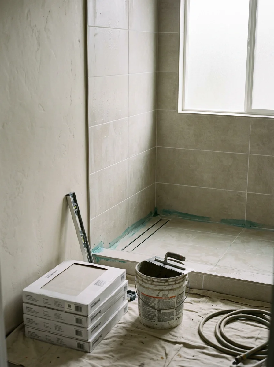 Shower waterproofing and tile work in a coastal San Diego County bathroom
