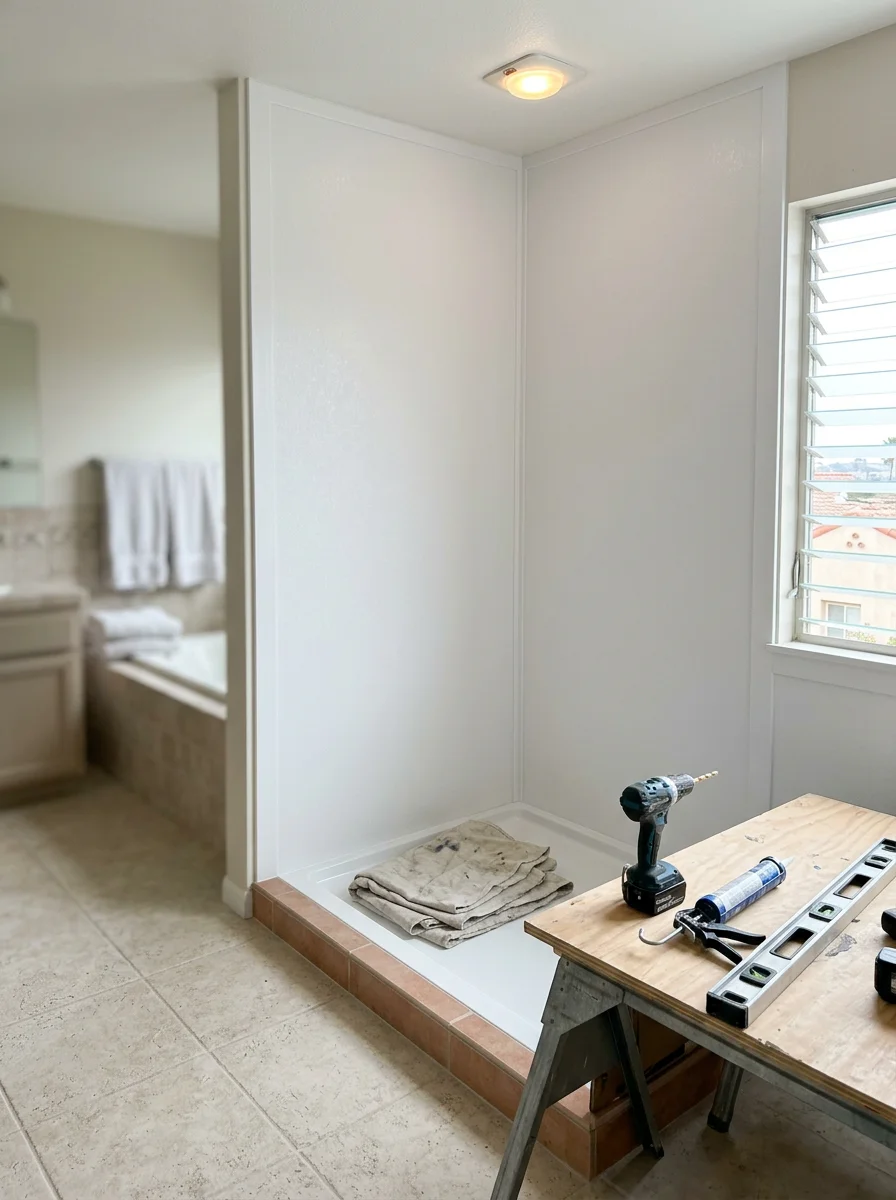 Polymer shower wall system installed in a San Diego bathroom